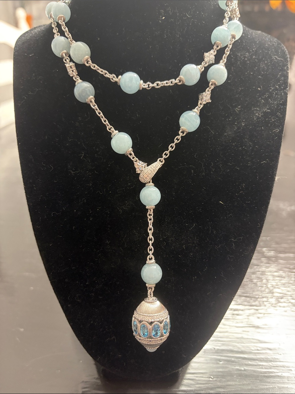 NWOT Judith Ripka 925 silver blue aquamarine topaz pendant necklace